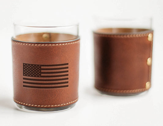 American Flag Leather Rocks Glasses